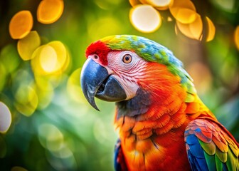 Fototapeta premium Vibrant Parrot Close-up: Detailed Feathers & Bright Eyes - High-Resolution Stock Photo