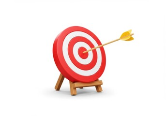A target with rings of red and white and an arrow in the center on a stand