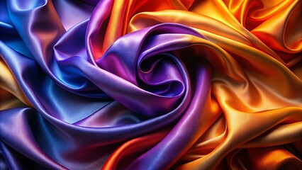 Obraz premium Vibrant Swirling Silk Fabric Art: Purple, Orange, Blue Textile Design