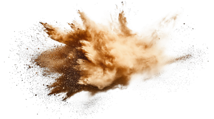 A Brown Dust Cloud Explosion Isolated On A Transparent Background The Explosion Is Captured Mid-air With Particles And Fragments Of Dust Flying In All Directions