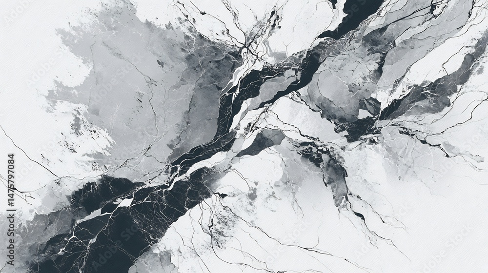 Aufkleber monochromatic abstract composition with fluid lines and veining pattern