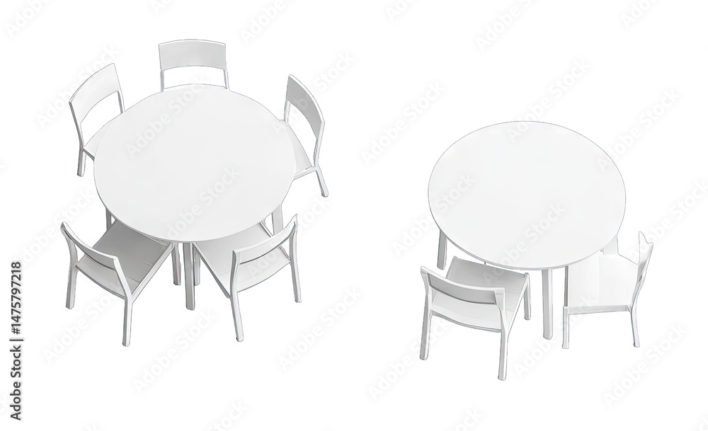 Aufkleber two round white tables with chairs in a minimalist style on a transparent background