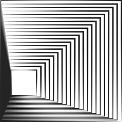 Square blended line effect. Geometric shape, digital, tech, media