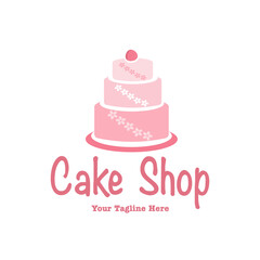 Cake Shop Logo Vector – Strawberry Cake with Cherry Blossom Illustration