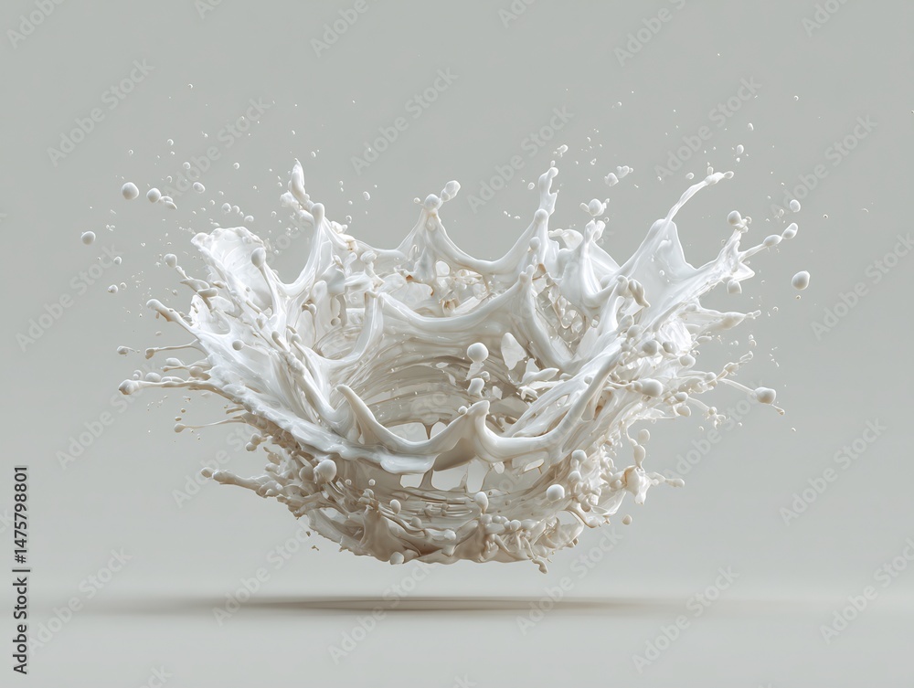 Poster abstract creamy fluid forms crown-like splash with dynamic texture on gray backdrop