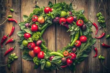 Vintage Still Life: Vibrant Vegetable Wreath Photography