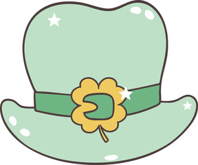 Patrick s Day Celebration with Groovy Leprechaun, glasses of beer, pots with gold, horseshoes and coins, elements Hand Drawn design