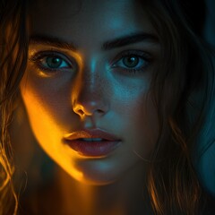 Close-up portrait of a young woman with vibrant lighting (2)