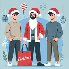 vector image of adult wearing christmas hat