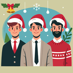 vector image of adult wearing christmas hat