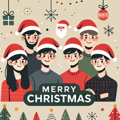 vector image of adult wearing christmas hat