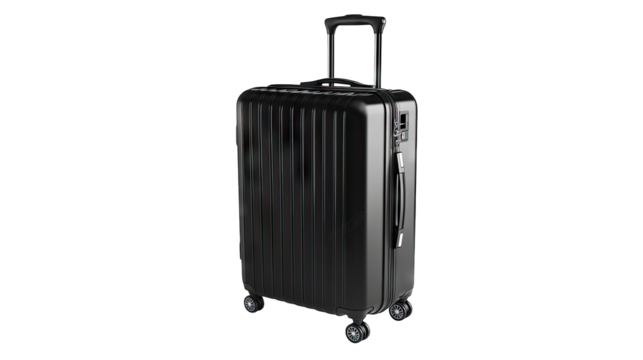 A Black Suitcase With A Retractable Handle And Four Wheels Isolated On A Transparent Background