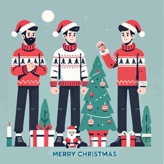 vector image of adult wearing christmas hat