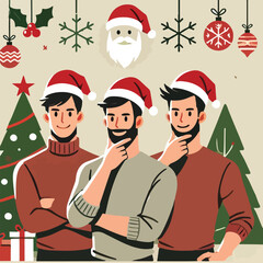 vector image of adult wearing christmas hat