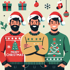 vector image of adult wearing christmas hat