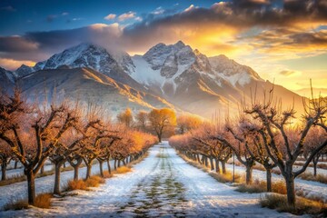 Winter Orchard Landscape, Kammanassie Mountains, South Africa - Bokeh Effect