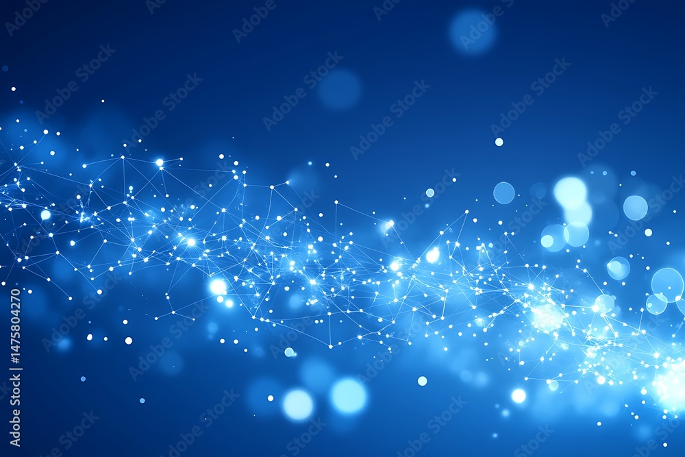 Poster brilliant connecting dots and lines illustration with bokeh lights backdrop