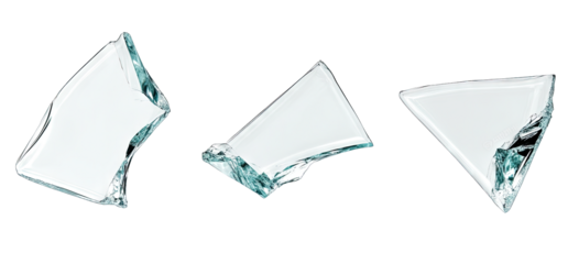 Three Pieces Of Broken Glass On A Transparent Background They Are All Different Shapes And Sizes And They Have Sharp Edges The Glass Is Clear And Reflects The Light