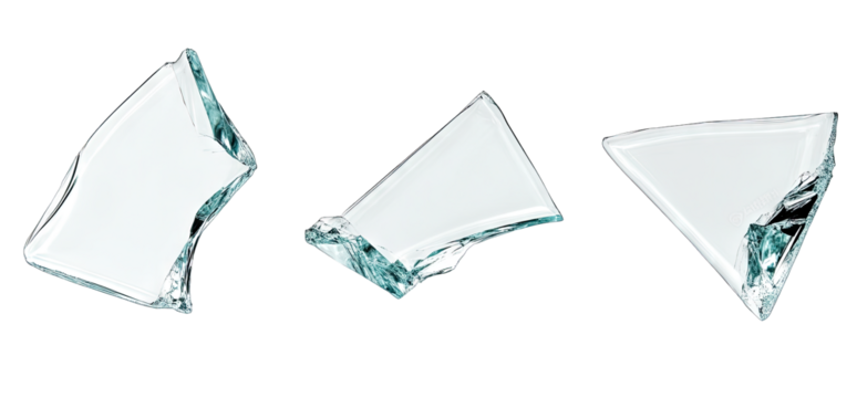 Three Pieces Of Broken Glass On A Transparent Background They Are All Different Shapes And Sizes And They Have Sharp Edges The Glass Is Clear And Reflects The Light