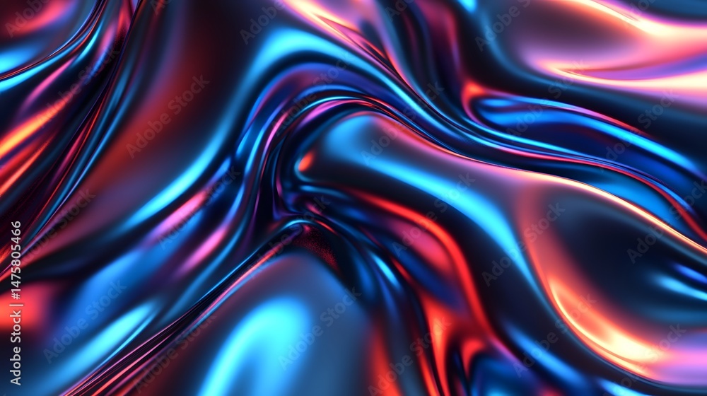 Poster abstract digital rendering of fluid, iridescent folds.