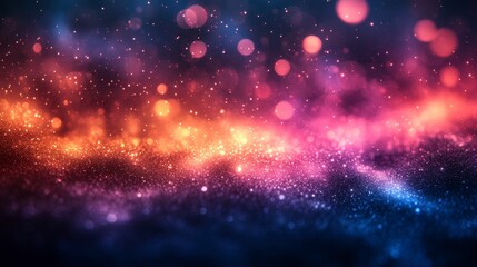 Fototapeta premium Ethereal landscape with a gradient of orange, pink, and blue, filled with sparkling lights
