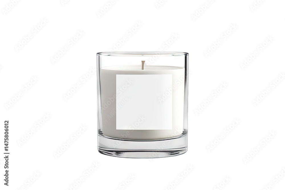 Poster a single white candle in a clear glass jar with a blank label isolated on a transparent background t