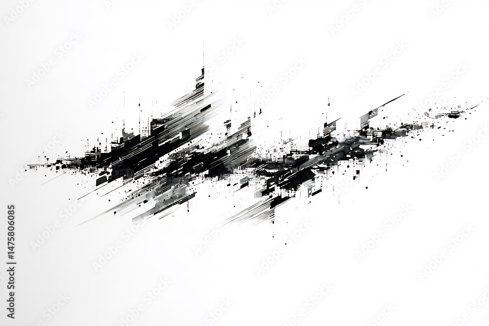 Poster dynamic abstract black and white artwork representing motion and structure