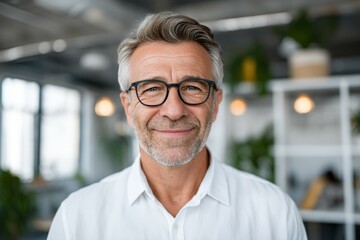 Obraz premium Mature caucasian male smiling in modern office setting