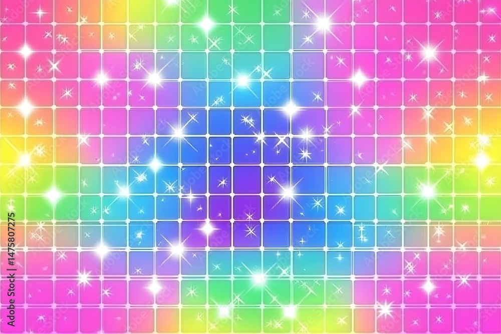 Poster glittering rainbow pixel background with soft gradient color transitions