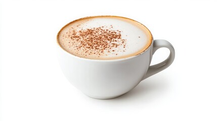 Aromatic Cappuccino in White Cup Isolated on White Background