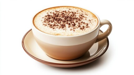 Naklejka premium Cappuccino Coffee in Brown Cup and Saucer