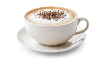 Cappuccino Coffee in White Cup with Chocolate Shavings