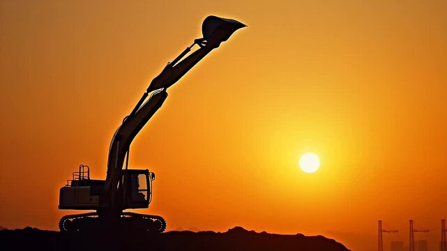 silhouette of a construction vehicle at sunset