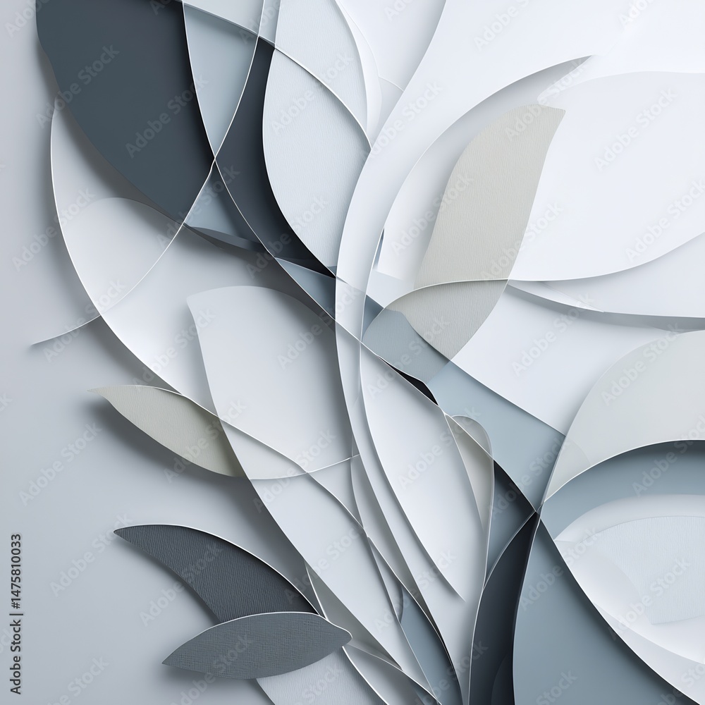 Poster abstract interplay of curved forms in serene grayscale palette design element
