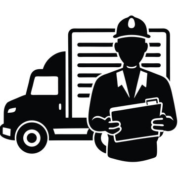 Truck driver element isolated shipping manifest clipboard on white background