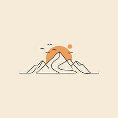  Serene mountain landscape sunset birds flying peaceful scene minimalist art