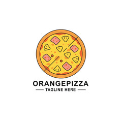  OrangePizza logo design tasty hawaiian pizza slices pineapple ham cheese delicious treat
