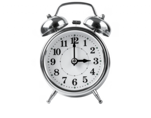 Classic Round Silver Alarm Clock with Black Numbers and Hands