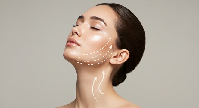 Radiant beauty enhanced by subtle facial contouring, showcasing the elegance of modern skincare and rejuvenation techniques.