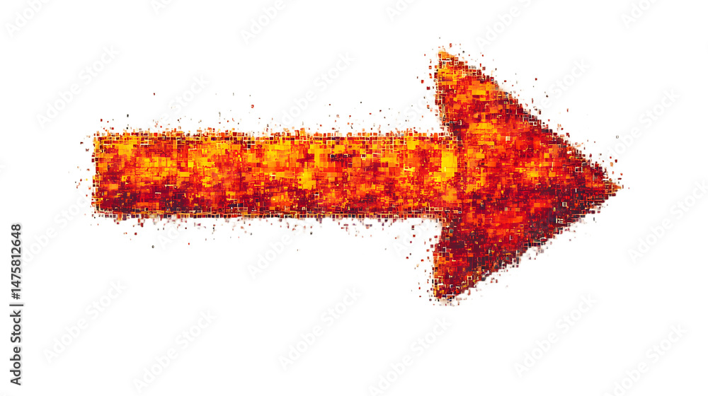 Poster vibrant and dynamic arrow pointing right with a fiery orange and red color blast effect