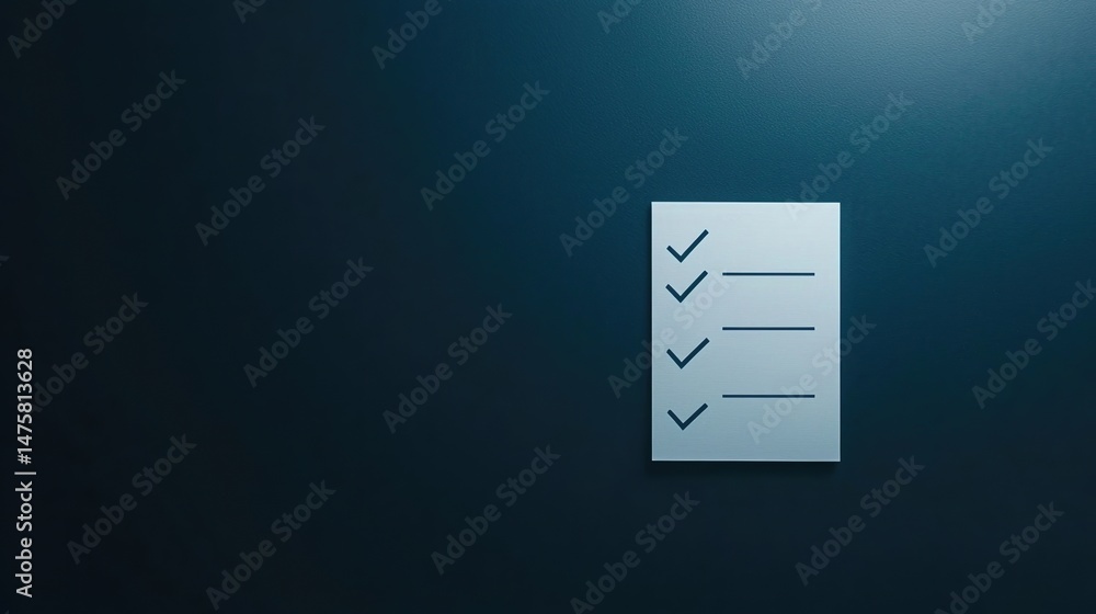 Poster minimalist image of a checklist with check marks on a dark blue background.