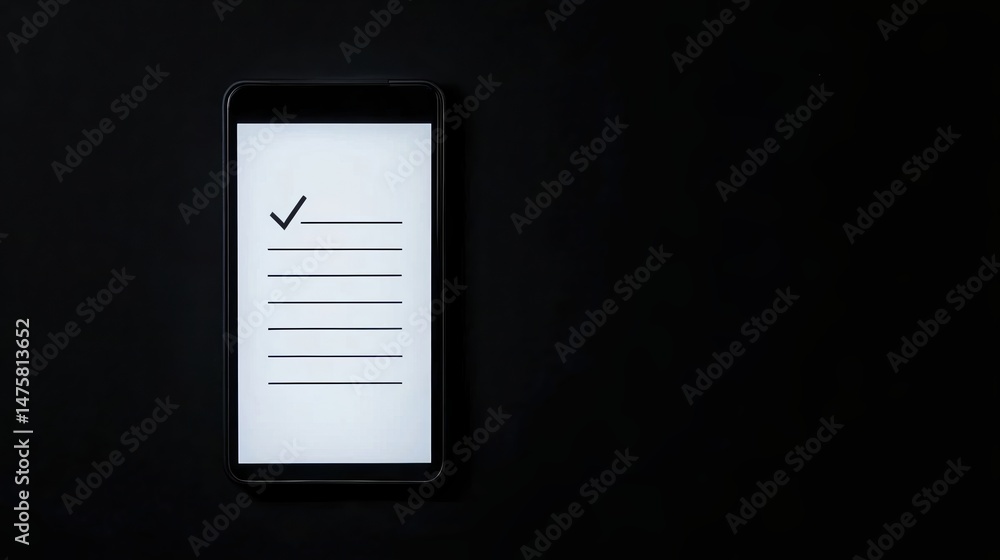 Poster a smartphone screen displays a digital checklist with a checkmark and lines, set against a black bac