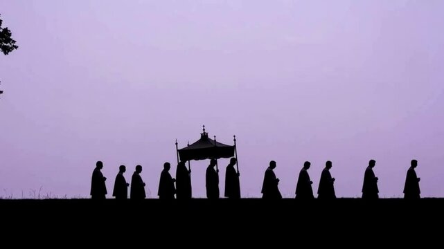 Silhouette  background of priest carrying monstrance in corpus Christi procession during holy event. Generative AI
