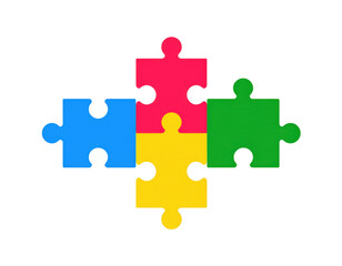 Colorful Puzzle Pieces Together on White Background