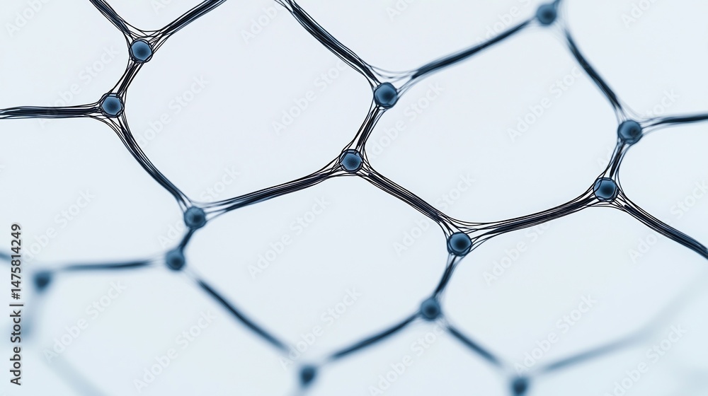 Poster a close-up view of a hexagonal molecular structure, resembling graphene or a nanomaterial, with inte