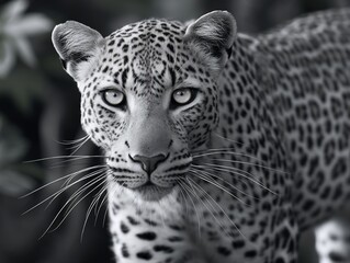 Obraz premium Close-up of a majestic leopard in monochrome