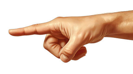 Close-Up of a Human Hand Pointing Forward Against a White Background Emphasizing Communication and Direction
