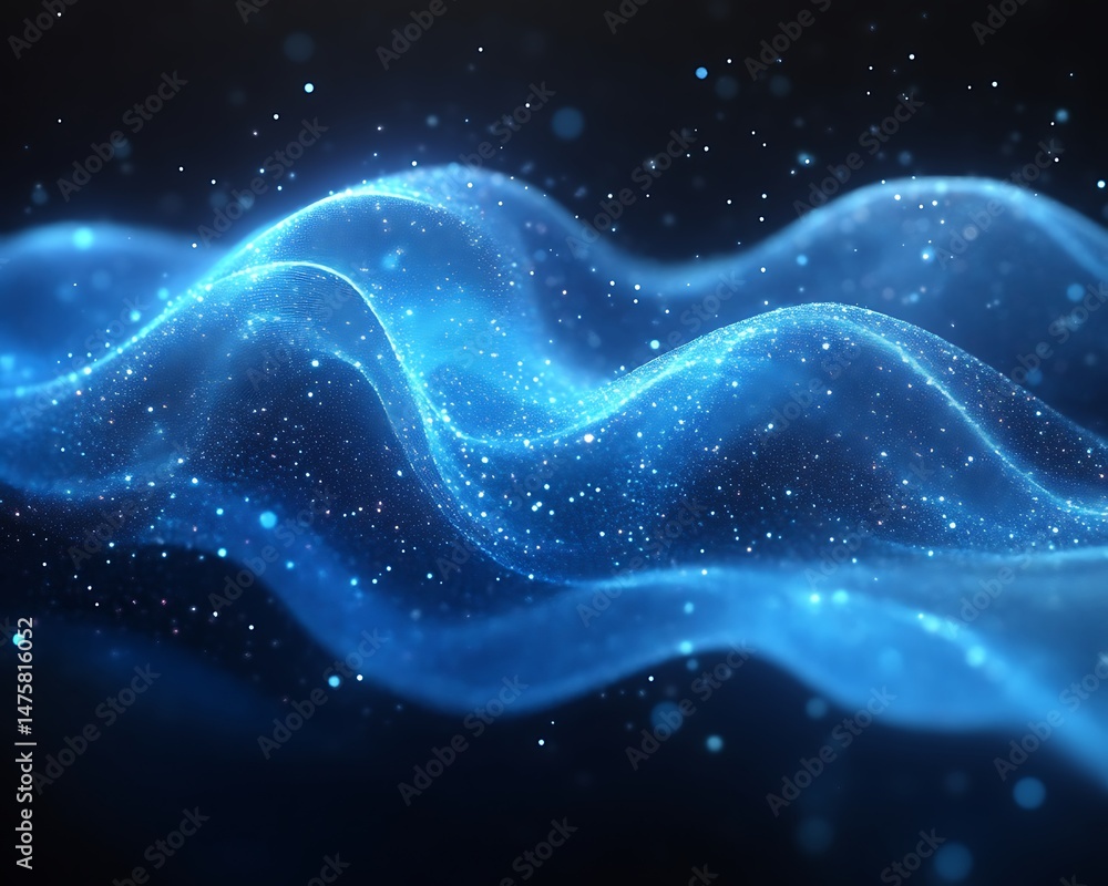 Sticker an abstract blue digital wave made of floating luminous particles