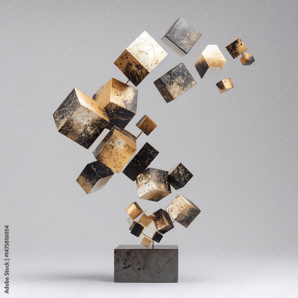 Poster abstract cubic composition with earthy texture on minimalist background conveys creativity