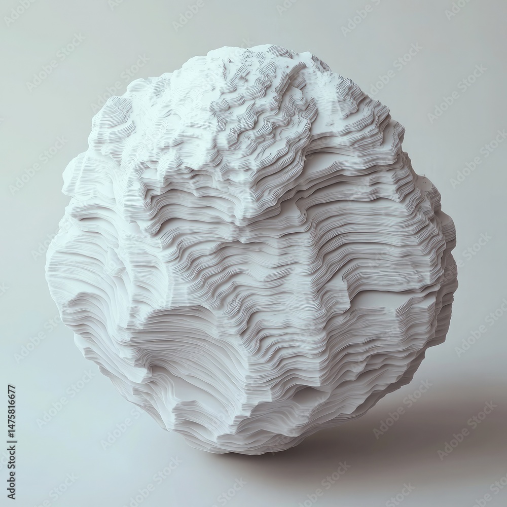 Poster abstract sphere composed of white textured layers on a light gradient background